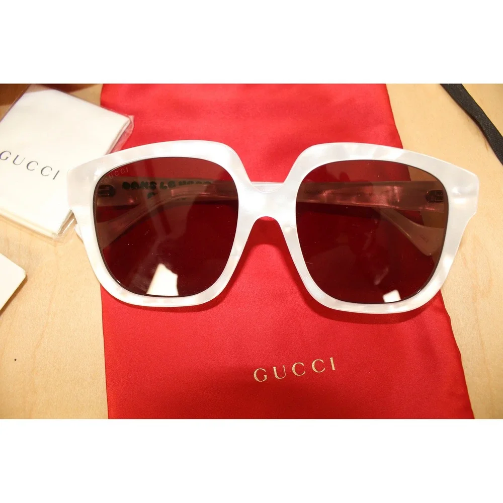 Gucci GG1376SA White Acetate 'Dans Le Vert ' Square Sunglasses w/ Case 55 18 145